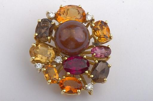 Elegant 750 Yellow Gold Pendant with Pearl Citrine Topaz Amethyst Diamonds New