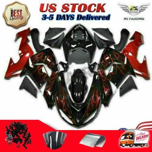 NTB Red Black Flame Injection Mold Fairings Fit for Kawasaki 2006 2007 ZX10R t08