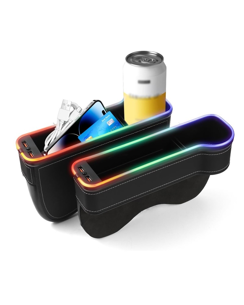 RGB LED Car Seat Gap Organizer with Color-Changing Lights & Storage Pockets