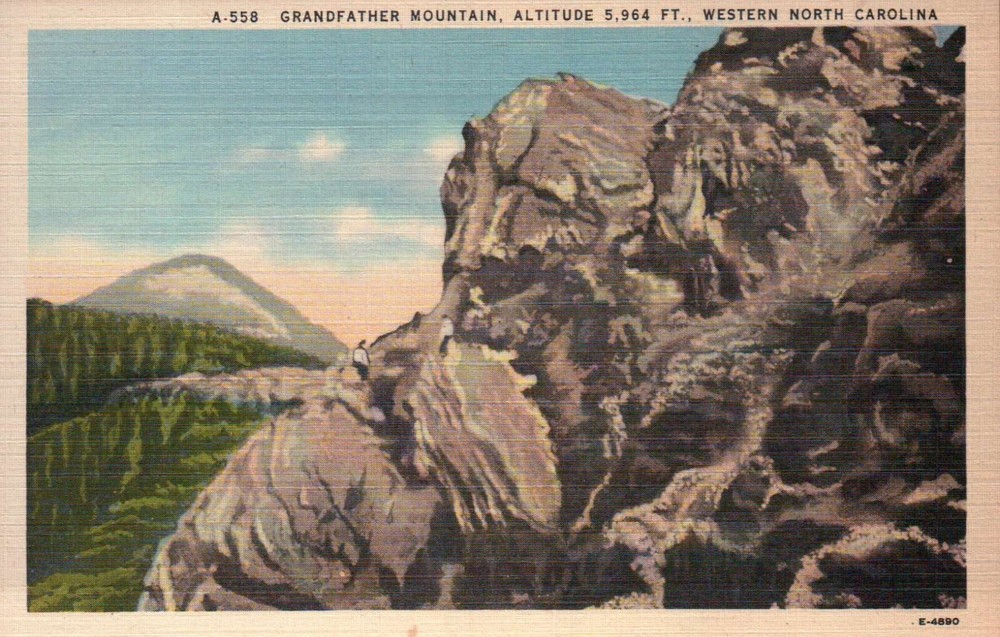 Grandfather Mountain Western North Carolina, Old Vintage Standard Linen Postcard