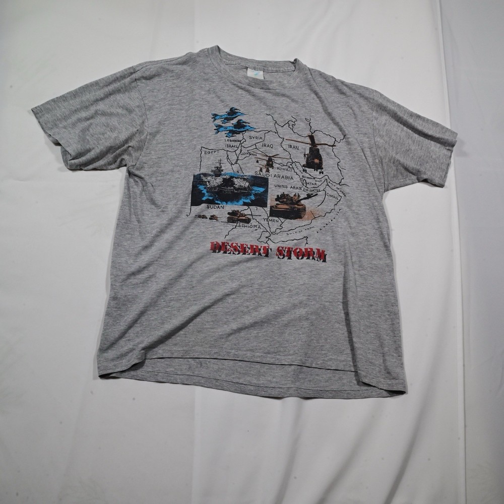 Vintage 90’s Gray Desert Storm Military Graphic Crew Neck Tee XL