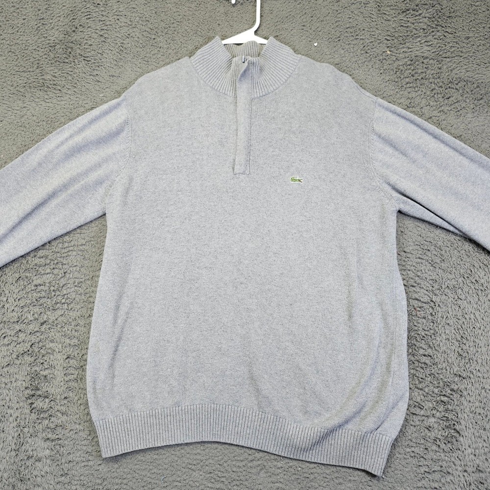 Lacoste 1/4 Zip Pullover Sweater Classic Fit Gray Cotton Blend Size 6