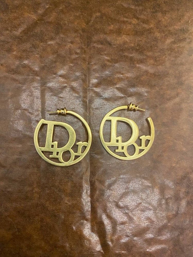 Dior Gold Monogram Hoop Earrings for Women