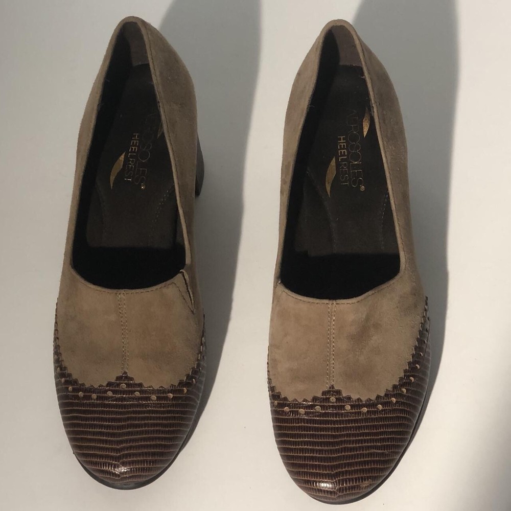 Aerosoles Heelrest Suede Pump Shoes Snakeskin Accent Women’s 7.5 Brown