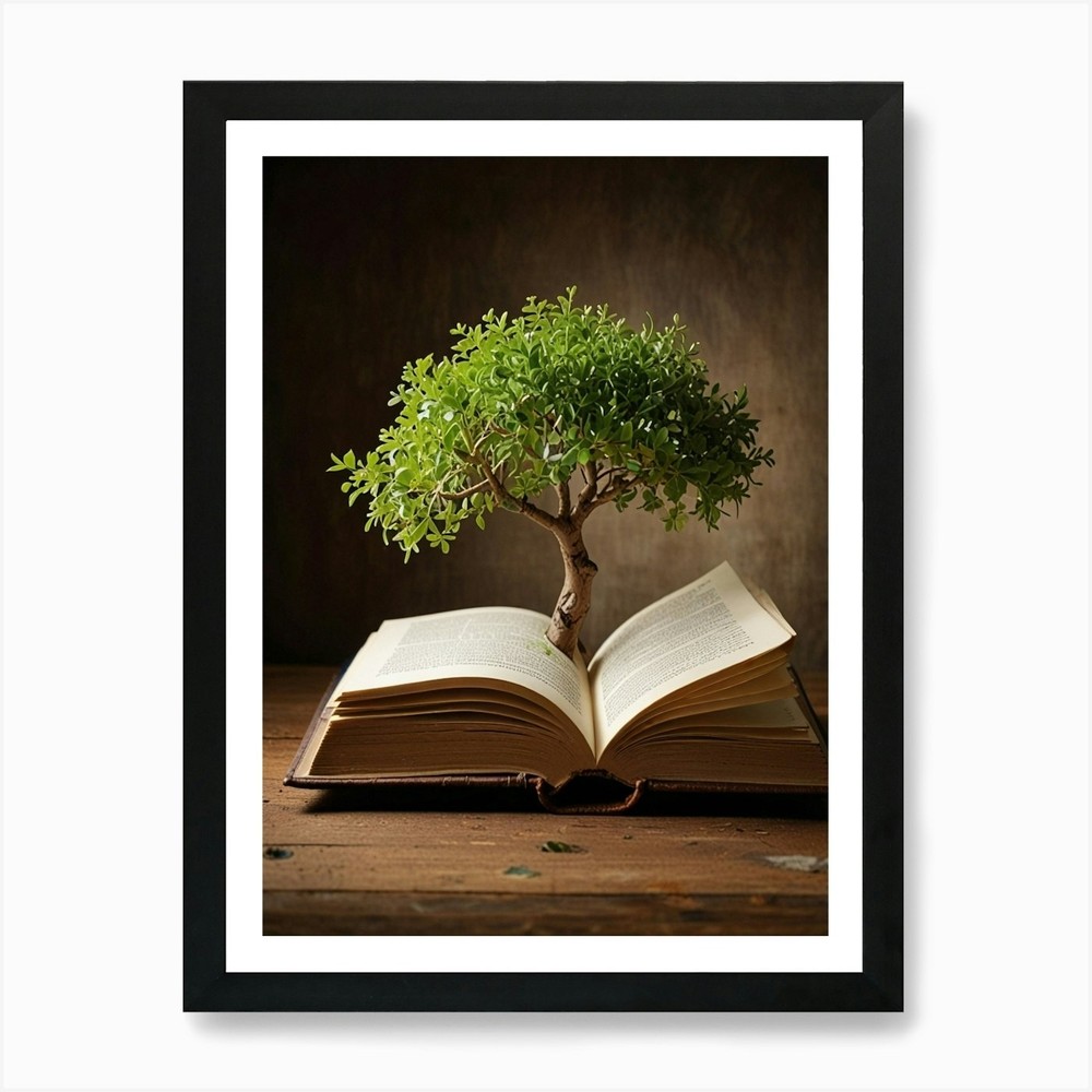 Tree on Open Book Art Print Framed Wall Canvas Poster Picture  