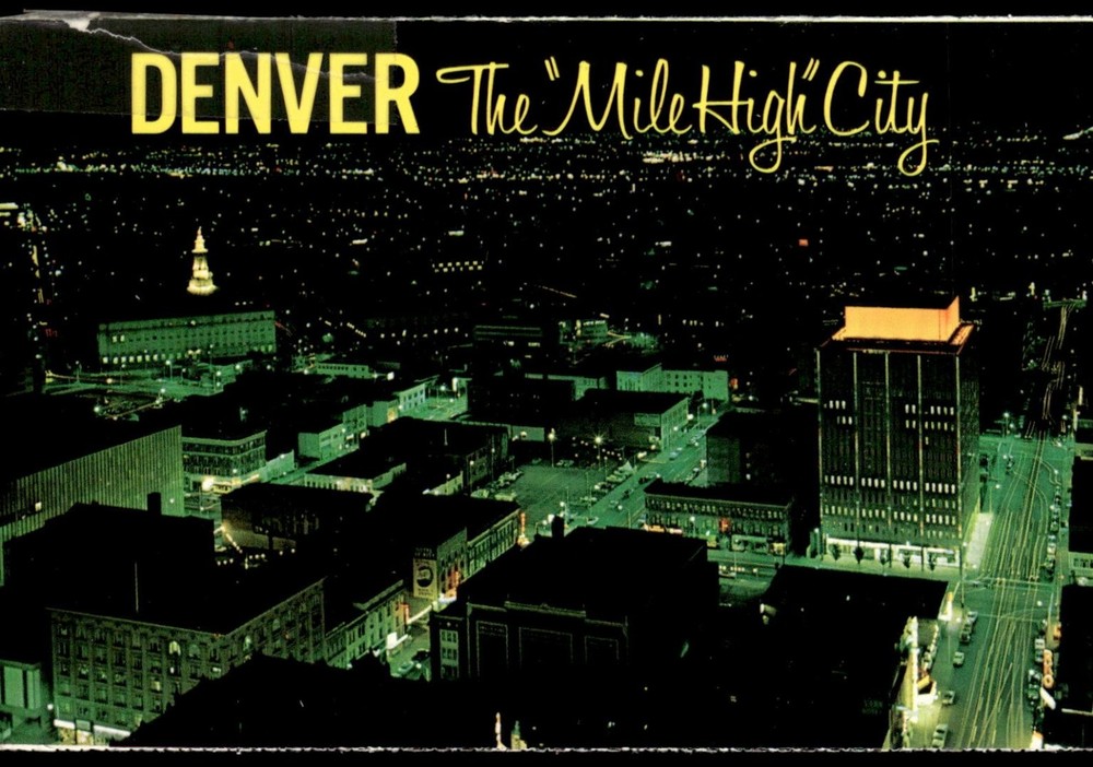 Denver Colorado Night Cityscape First National Bank Bldg Sky Deck Postcard