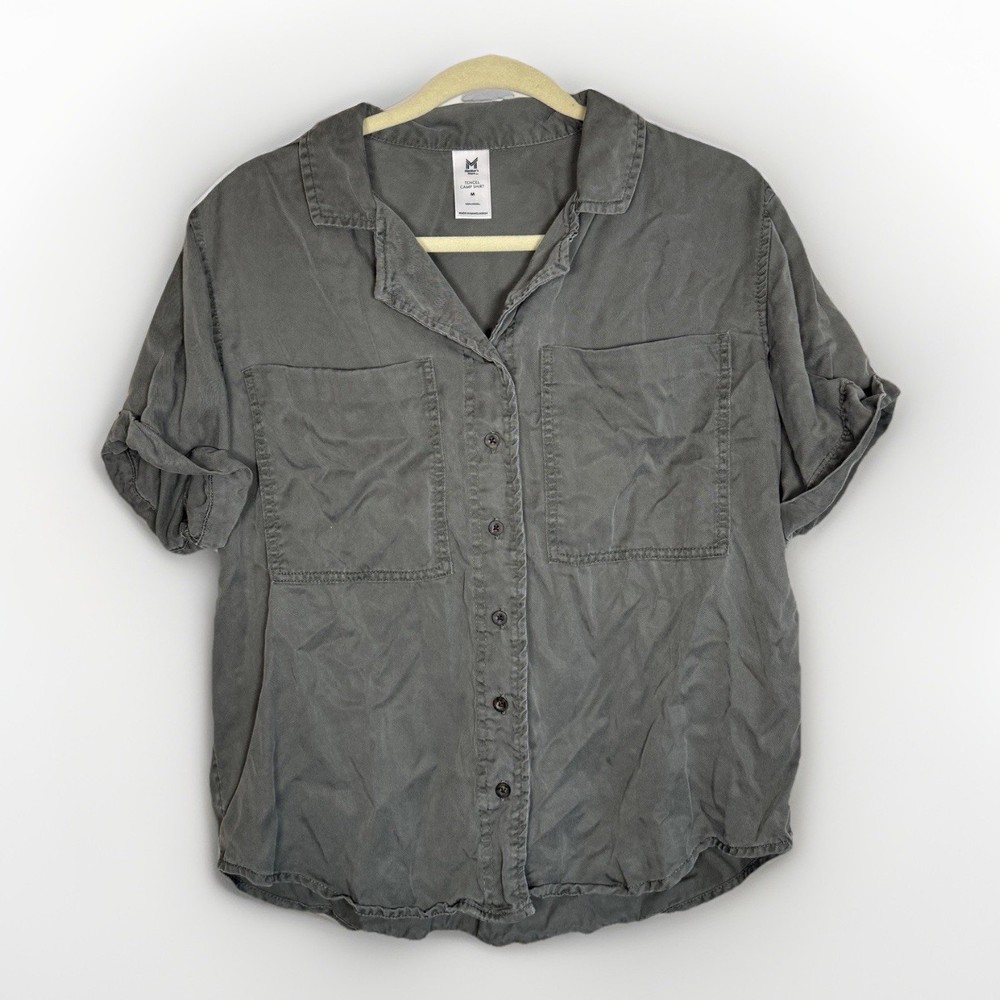 Member's Mark Women's Green  Tencel Camp Shirt Short Sleeve Button-Up M