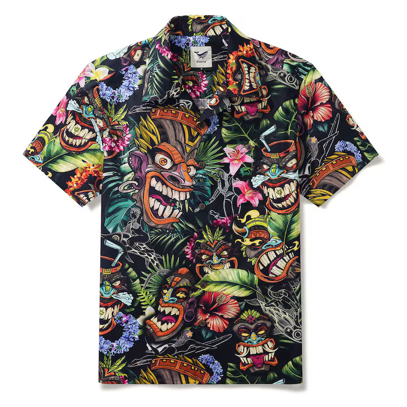 Tiki Hawaii Shirt Mens Camp Button Up Aloha Beach Vacation Casual