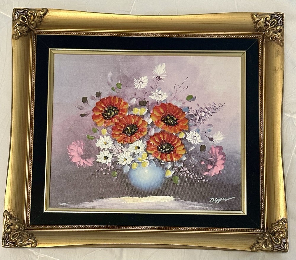 Vintage Framed Still Life Floral Oil Painting 16 X14 Signed by Artist