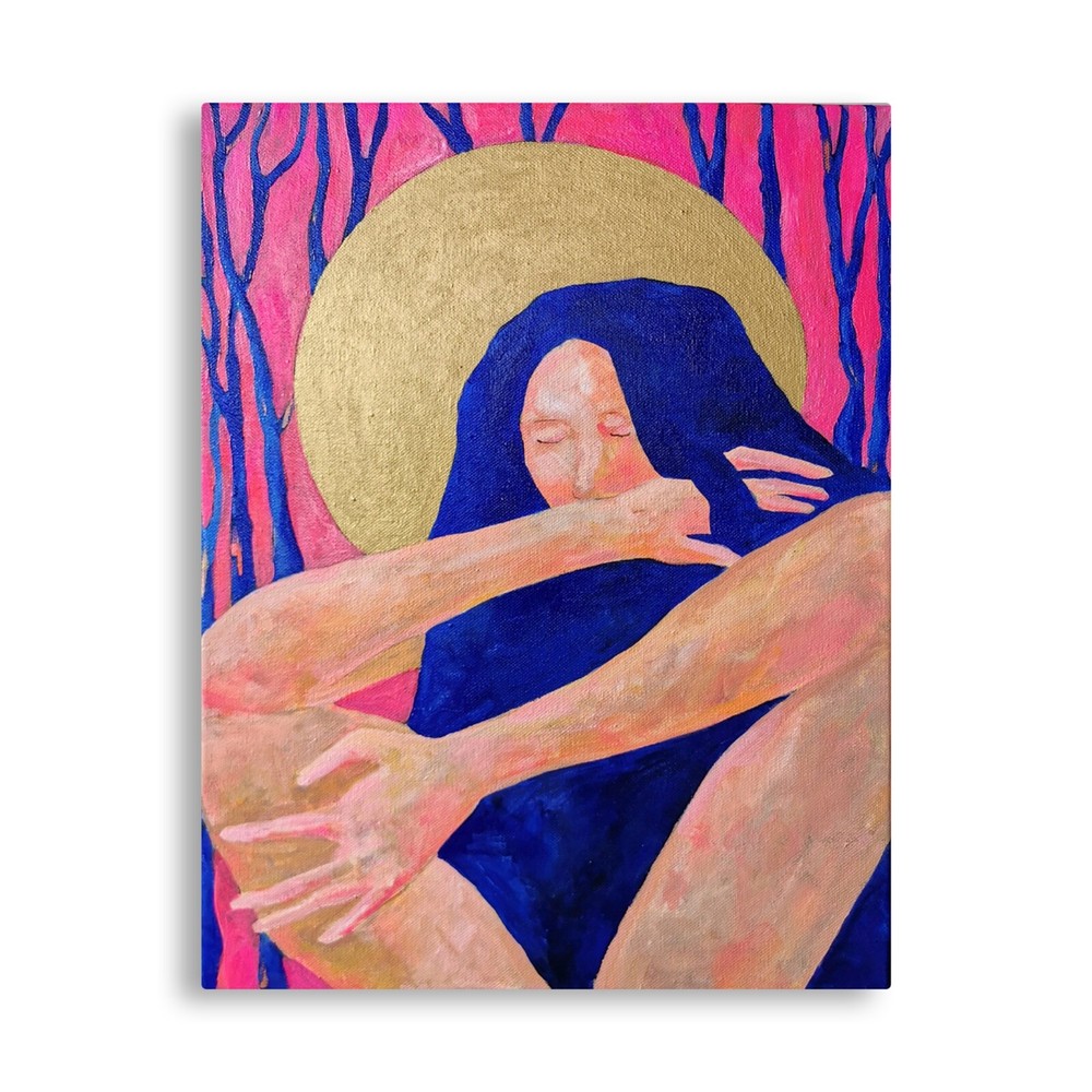 Abstract art Figurative painting Deep blue tones Spiritual artwork Gold leaf-image