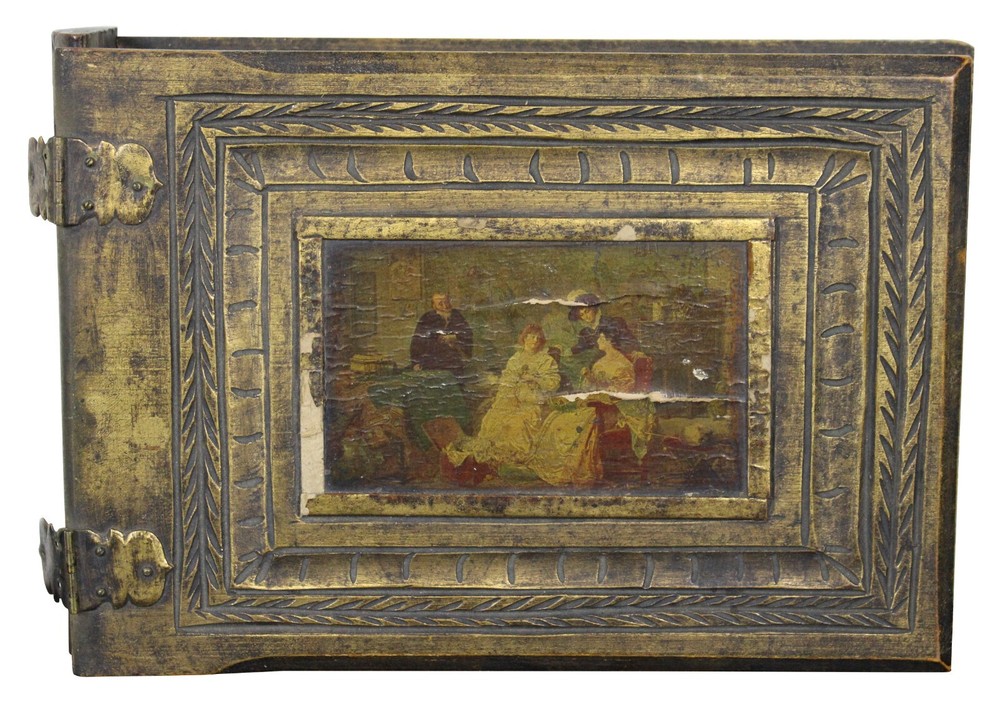 Vintage Giltwood Picture Album Book Shaped Trinket Faux Box Victorian Scene 11