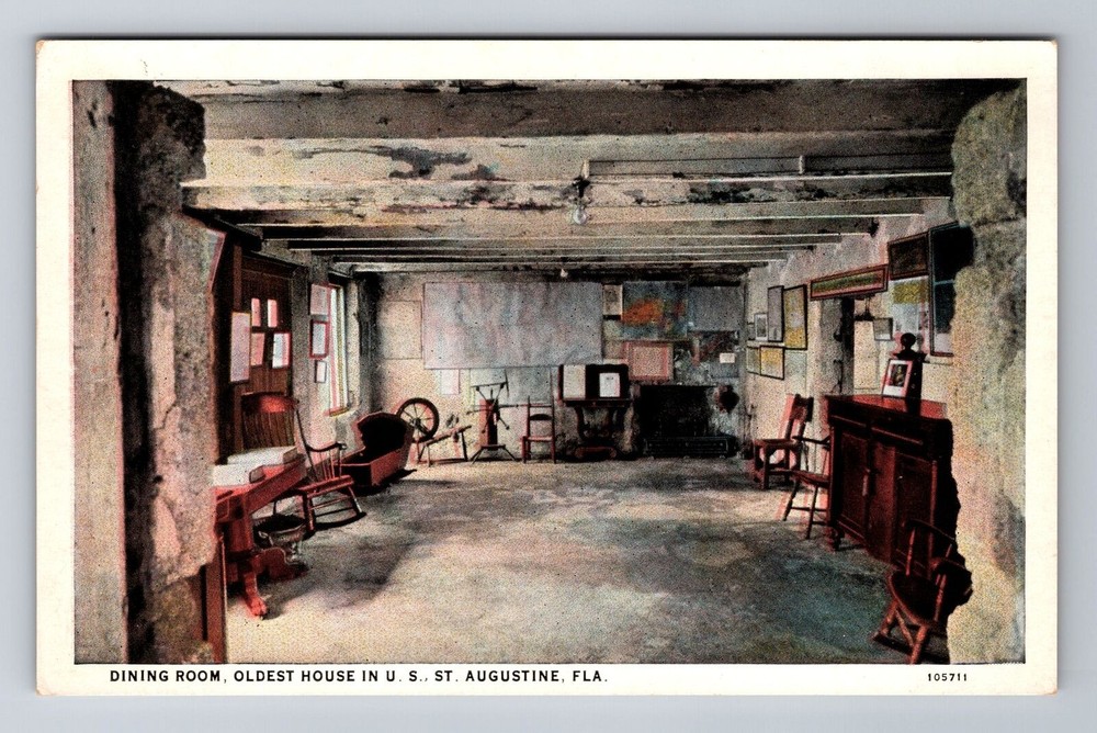 St. Augustine FL-Florida, Oldest House In U.S. Dining Room, Vintage Postcard