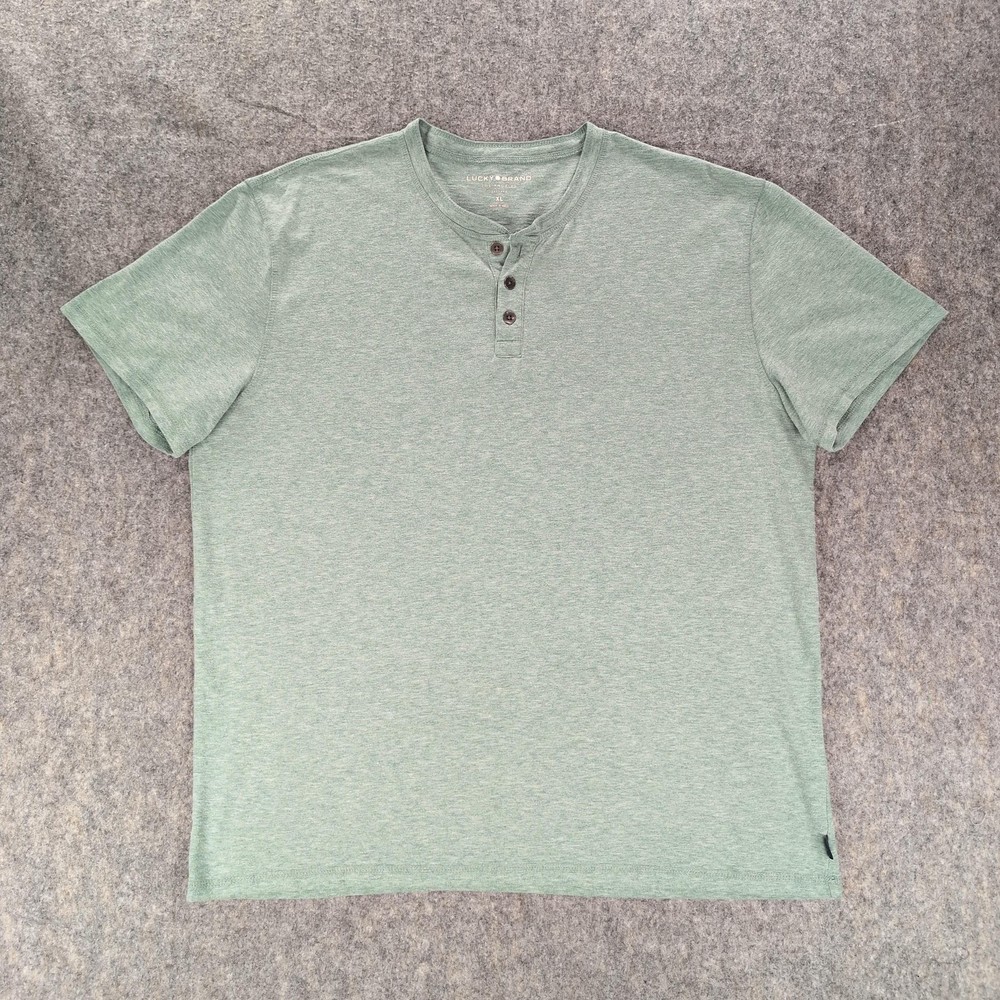 Lucky Brand Shirt Mens XL Green Short Sleeve Henley 3 Button Casual Tee