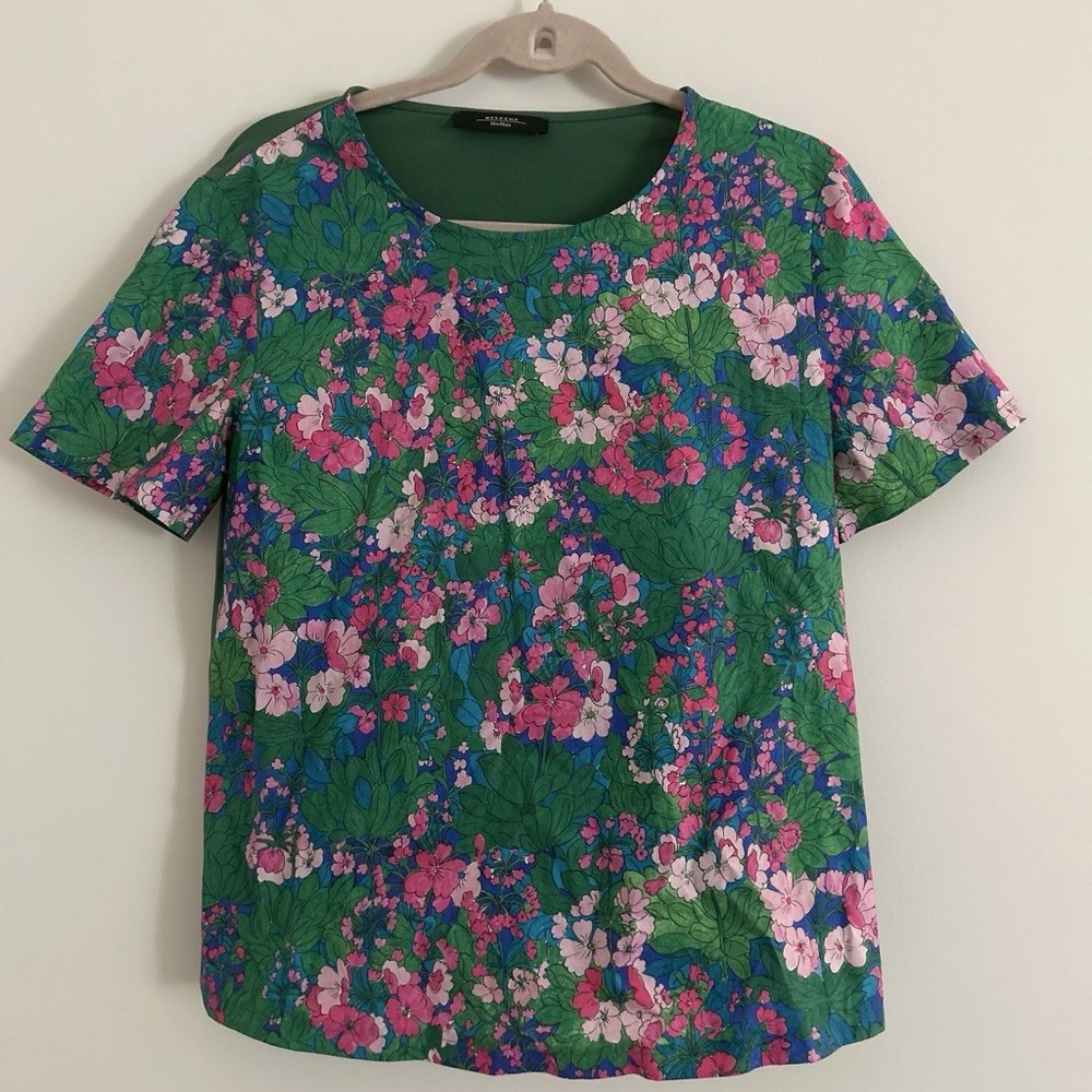 Weekend Max Mara Size Small S floral print Pink Green Contrast Print Shirt Top