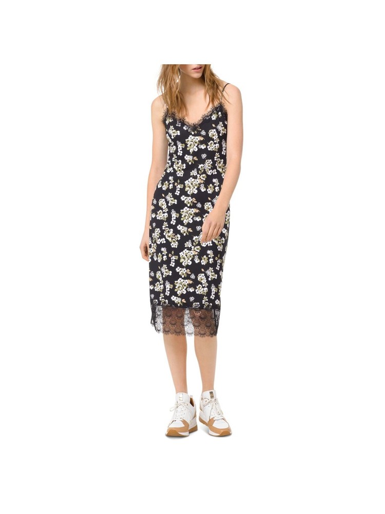 MICHAEL MICHAEL KORS Womens Black Slip Spaghetti Strap Midi Body Con Dress M
