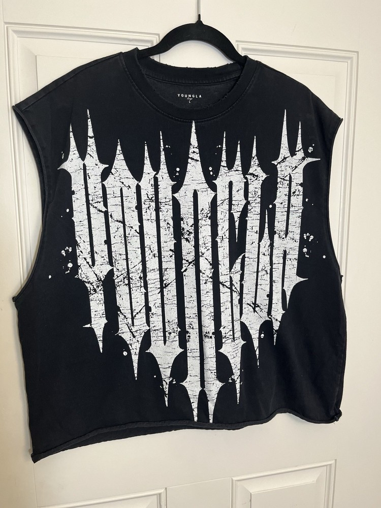 YoungLA Mens Large Black Sleeveless Graphic T-Shirt Oversized Gym Streetwear