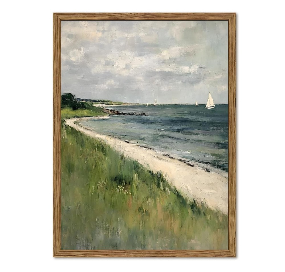 Vintage Coastal Sailboat Wall Art, Ocean Beach Landscape Wall Decor Painting ...
