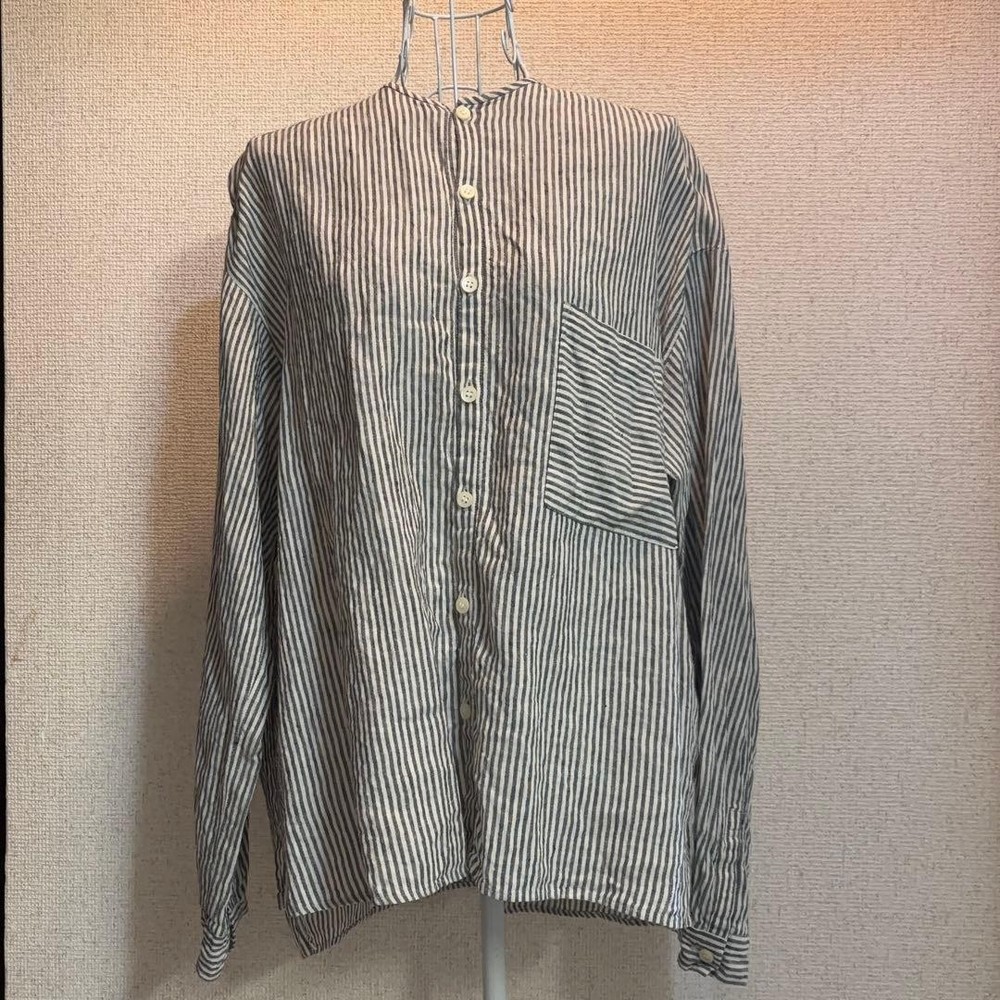 Pas de Calais Striped Shirt Size M Linen 36