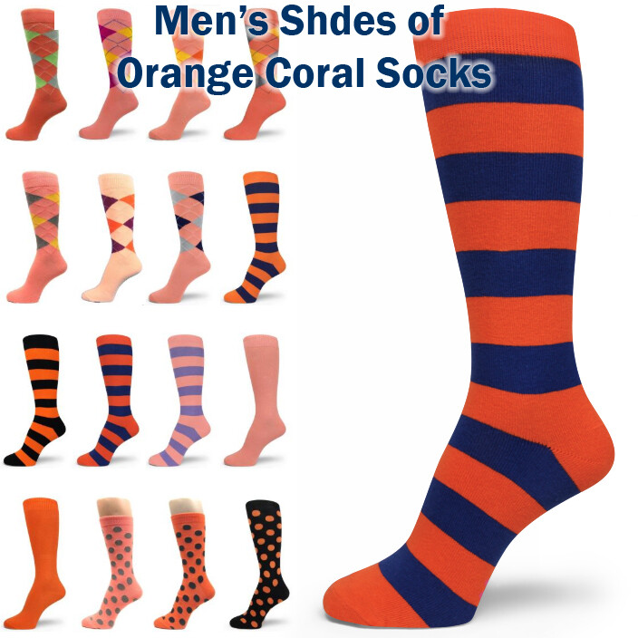 Spotlight Hosiery shades of ORANGE Men Groomsmen Dress Socks (Coral, Peach, Apri