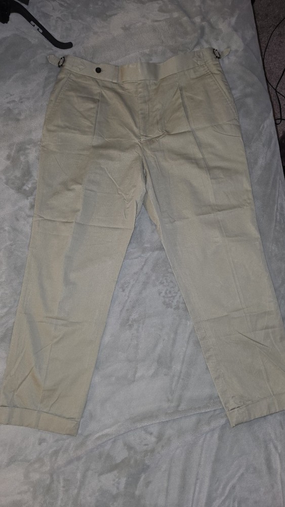 Spier and MacKay Green Cotton Trousers, Side Tabs, High Rise