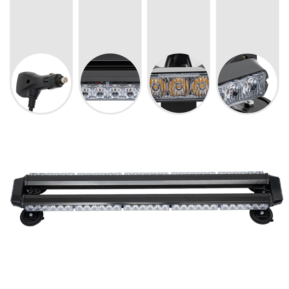 66 LED Emergency Light Bar Rooftop Double Side Strobe Warning Light Amber 12V