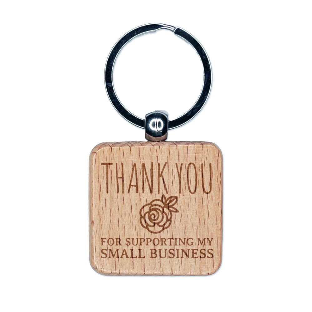 Grateful Rose Engraved Wood Keychain for Small Business Support