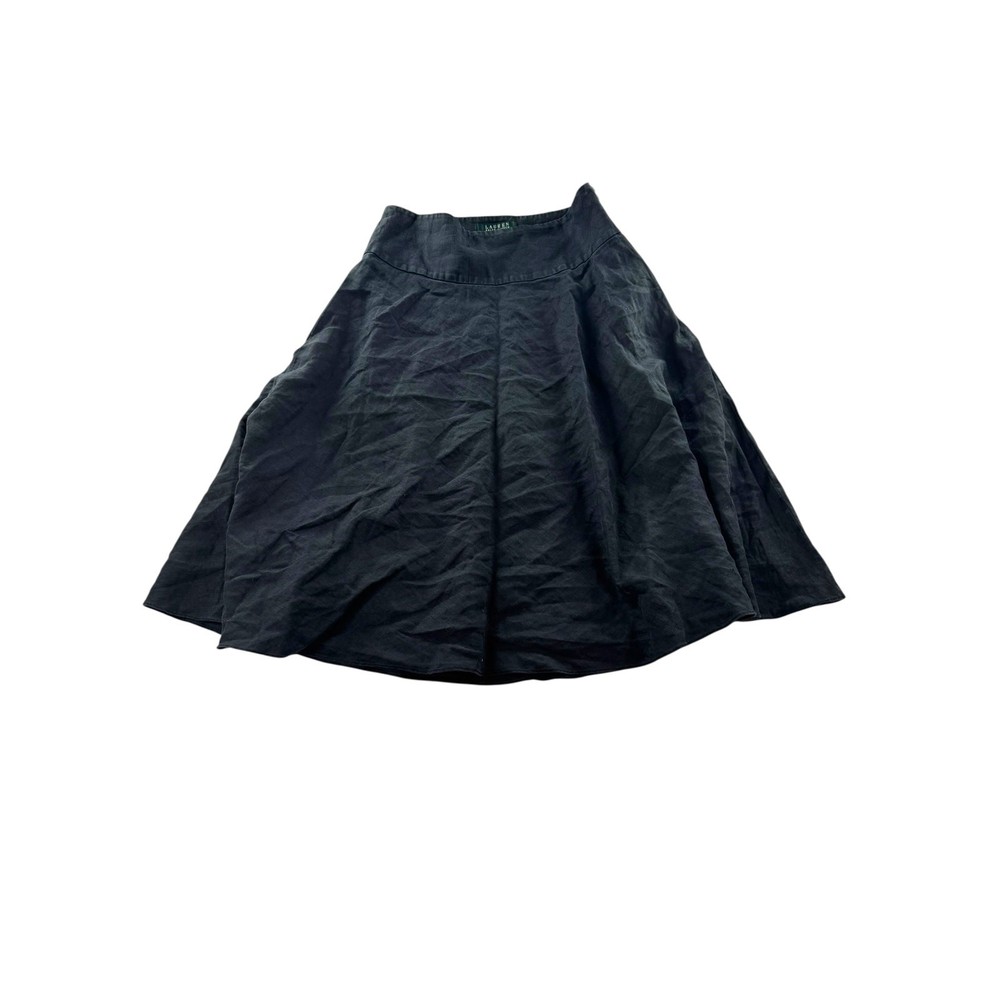 Lauren Ralph Lauren Black Linen Skirt 2 A-Line Midi Quiet Luxury Minimalist