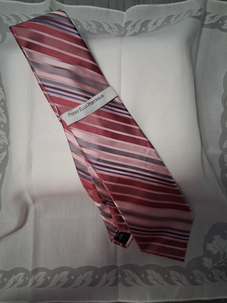 Perry Ellis Portfolio Striped  Men's Tie Classic Neck Tie Pink, Blue, Gray