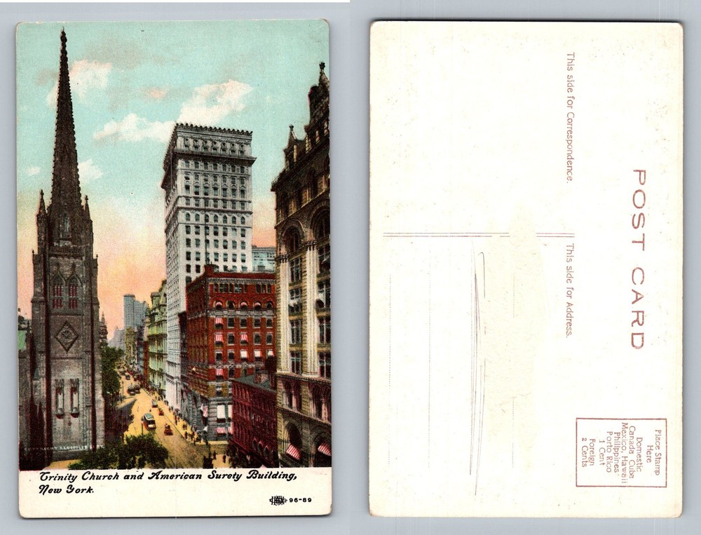 New York City NY, Trinity Church American Surety Building Vintage Postcard