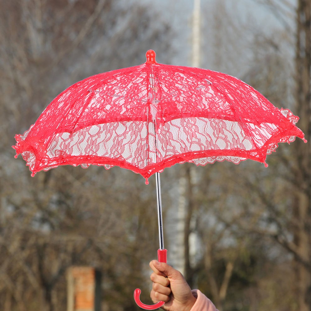 (Red)Lace Wedding Umbrella Embroidery Umbrella Bridal Party Decoration Photo AOS