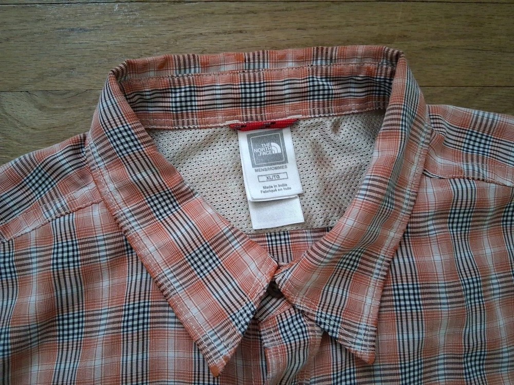 The North Face Shirt Hiking Plaid Button Short Sleeve Mens XL Orange Zip Pocket