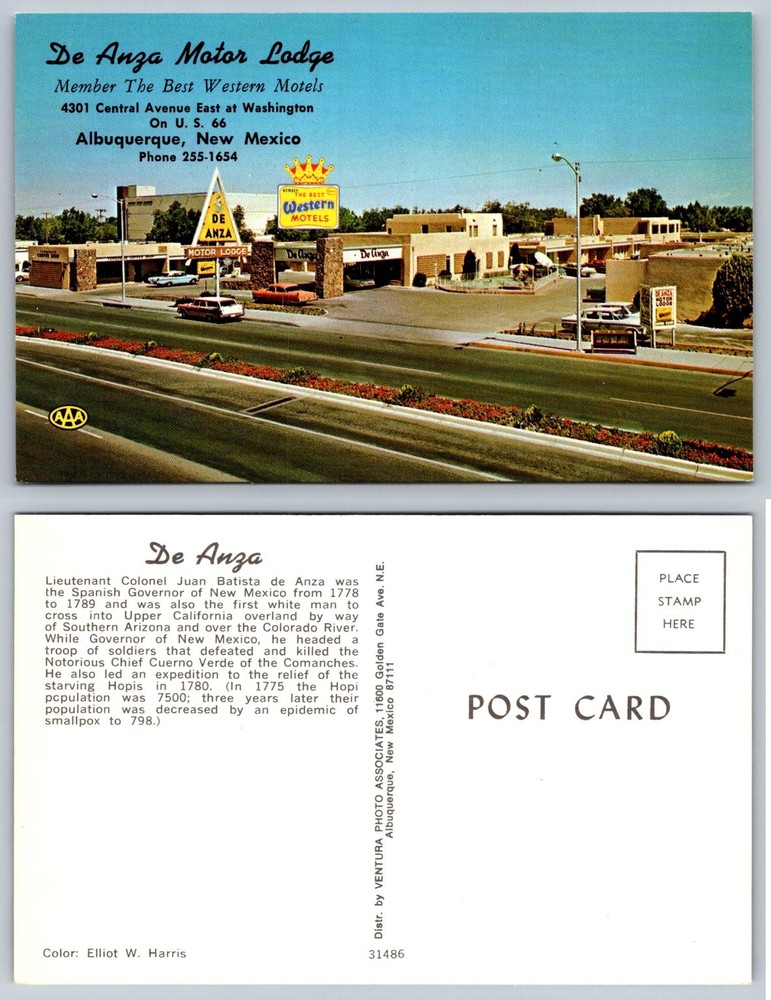 De Anza Motor Lodge Best Western Postcard Albuquerque New Mexico Route 66 Chrome
