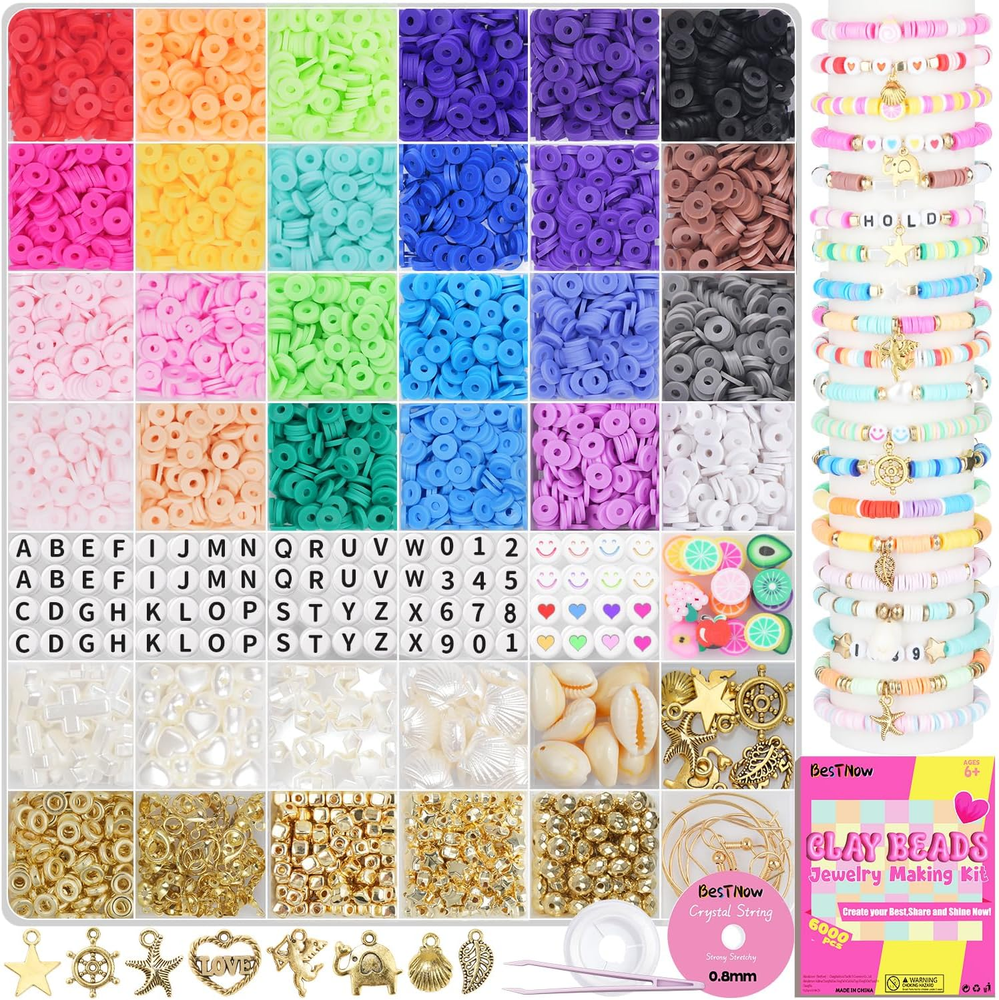 Clay Beads Bracelet Kit 6000 Pcs Flat Preppy Beads for DIY Friendship Jewelry