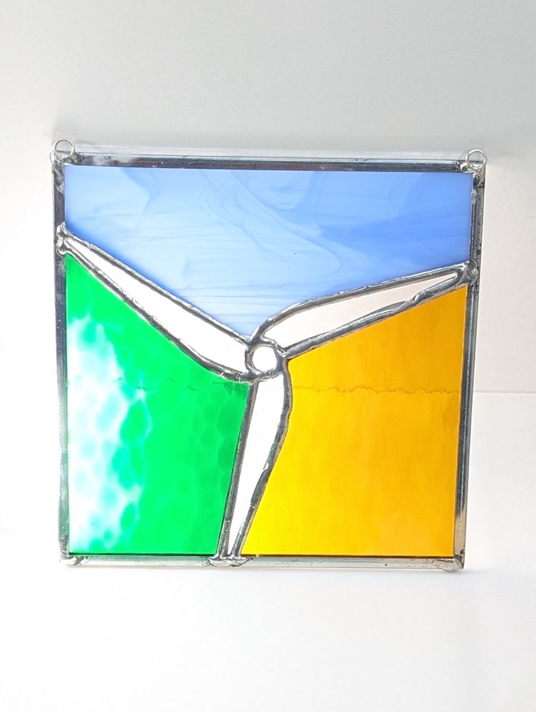 Handmade Stained Glass Art Green Energy ENEL Panel HandCrafted Hanging Decor New