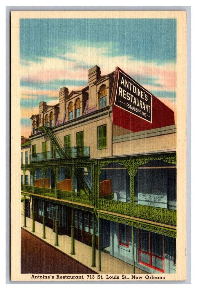 New Orleans Louisiana LA Antoine's Restaurant St. Louis Street Linen Postcard