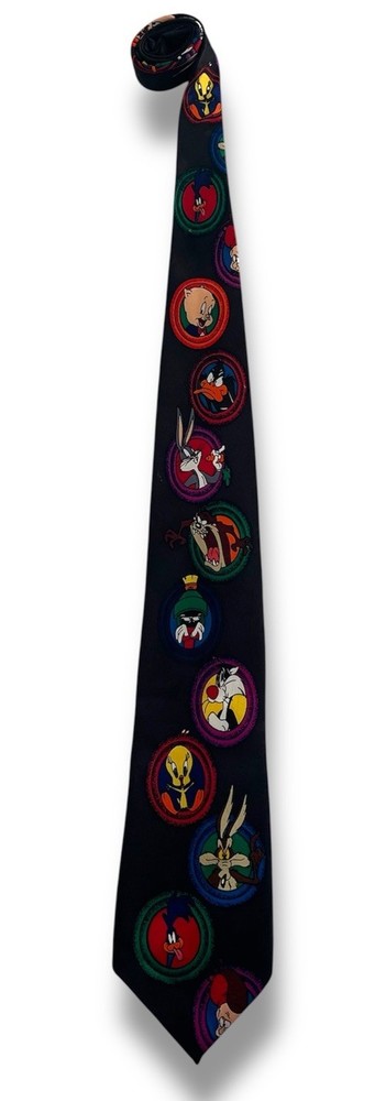 Vtg 1993 Looney Tunes Mania Tie Necktie - Marvin, Bugs, Daffy, Tweety, Wiley…