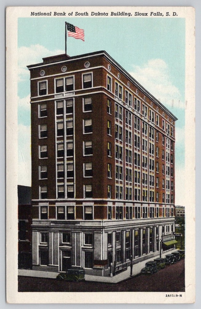 1953 Sioux Falls SD National Bank of South Dakota Building Linen Postcard