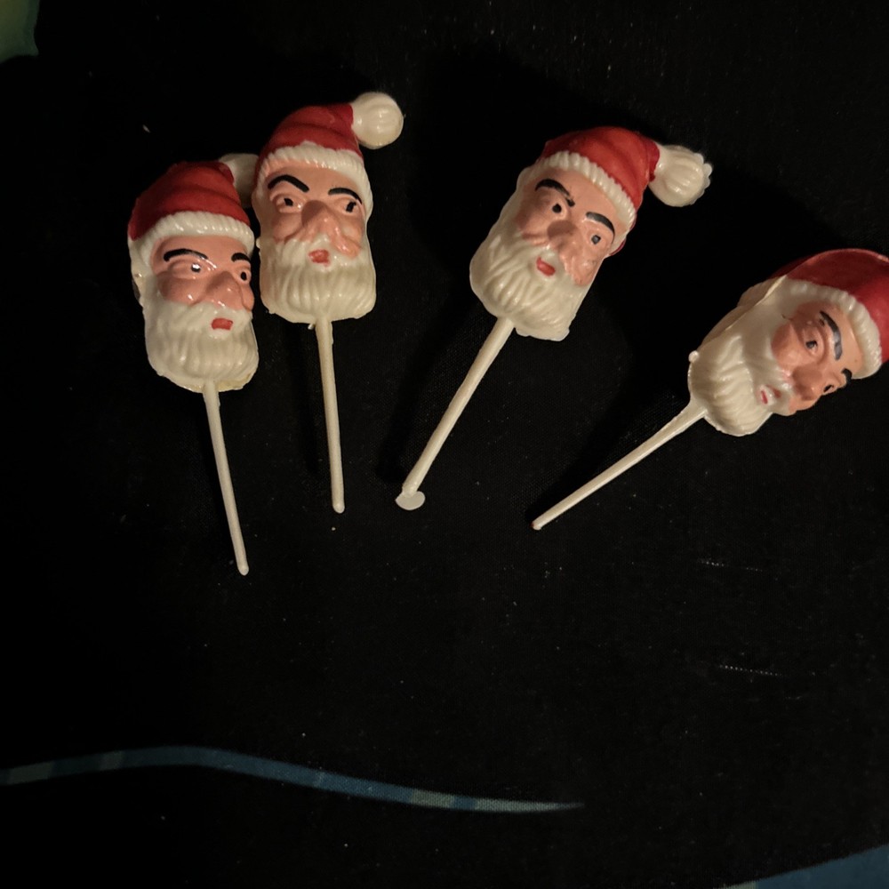 Vintage 5 Christmas Santa Claus Plastic Pick Lot Cake Topper Craft Hong Kong