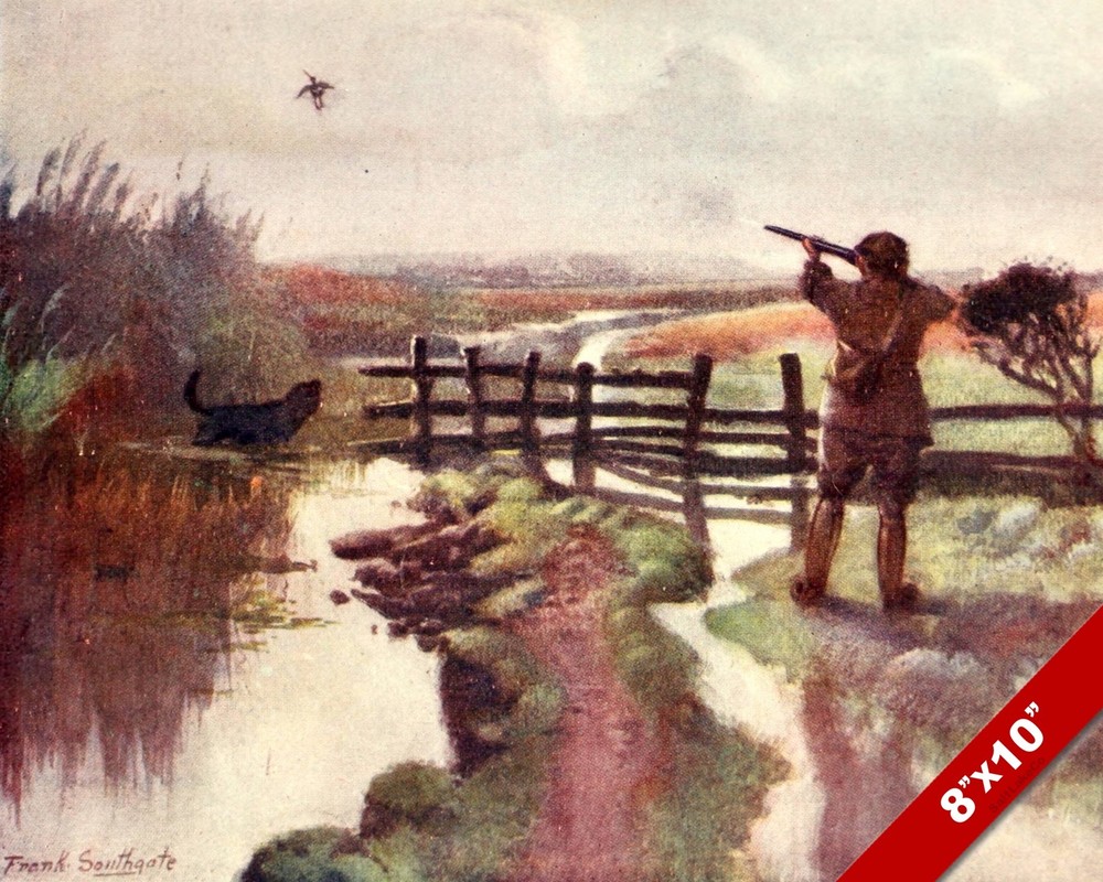 DUCK HUNTING IN NORFOLK BROADS ENGLAND ENGLISH ART PAINTING REAL CANVAS PRINT