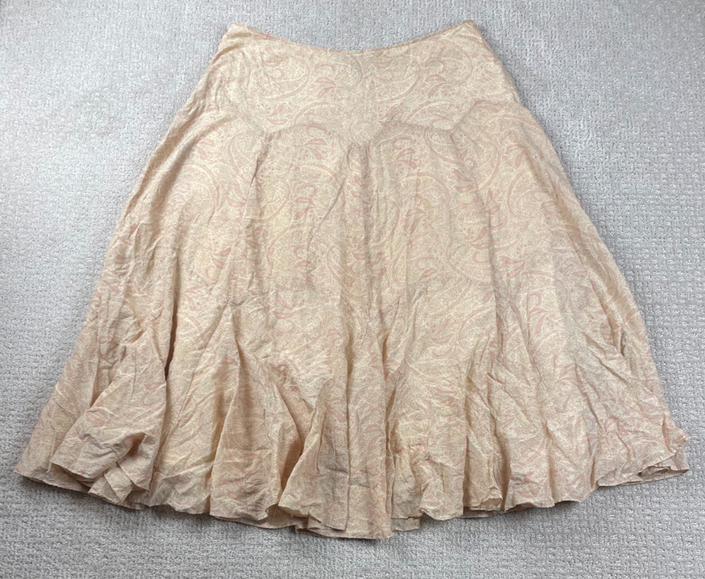 Vintage Lauren Ralph Lauren Skirt Womens 10 Peach Paisley Silk Blend Midi 90s