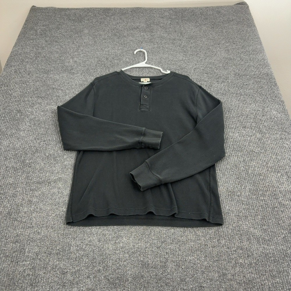 J Crew Oarsman Henley Mens M Black Cotton Long Sleeve Casual Minimalist
