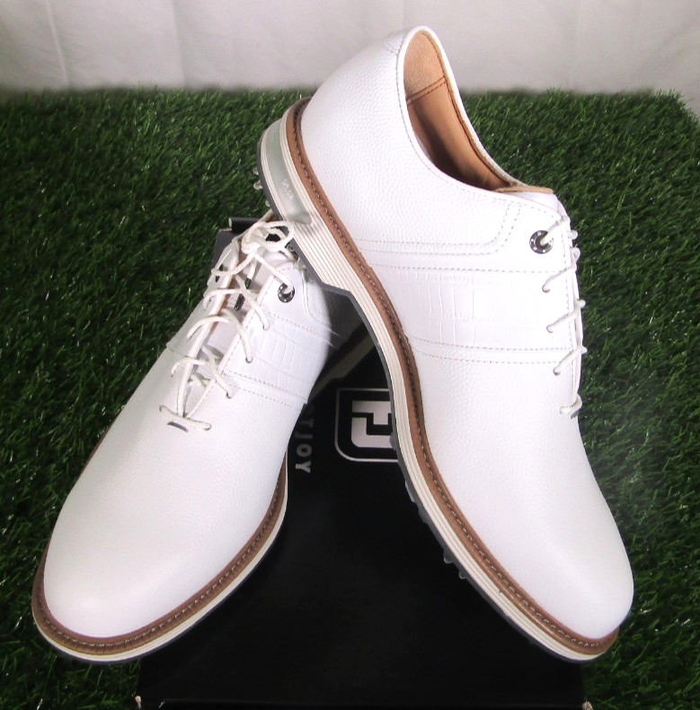 NIB Footjoy  DryJoys Premiere Packard Spiked Golf Shoes, White, 53908