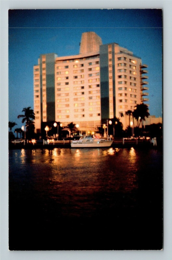 Miami Beach FL-Florida, Eden Roc Hotel, Cabana, Yacht Club, Vintage Postcard