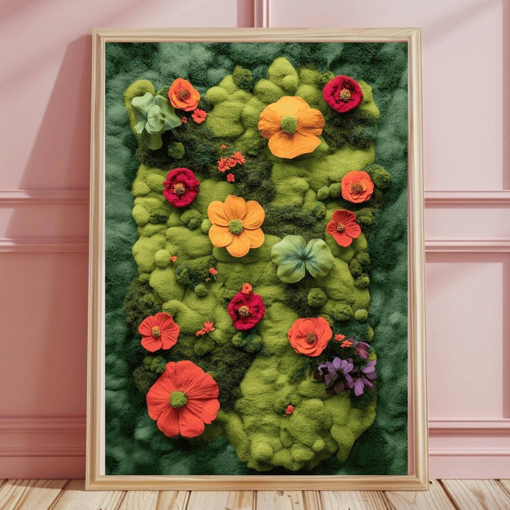 Colorful Floral Moss Wall Art Print Large Green Moss Botanical Prints Nature