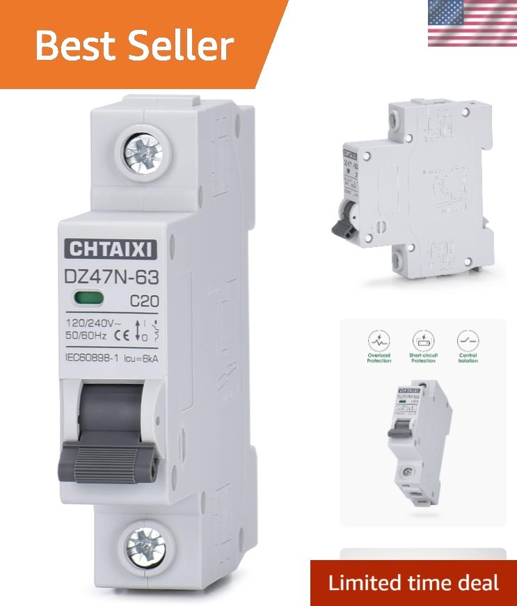 AC Miniature Circuit Breaker, 20 Amp 120V/240V 1 Pole DIN Rail Mount Circuit ...
