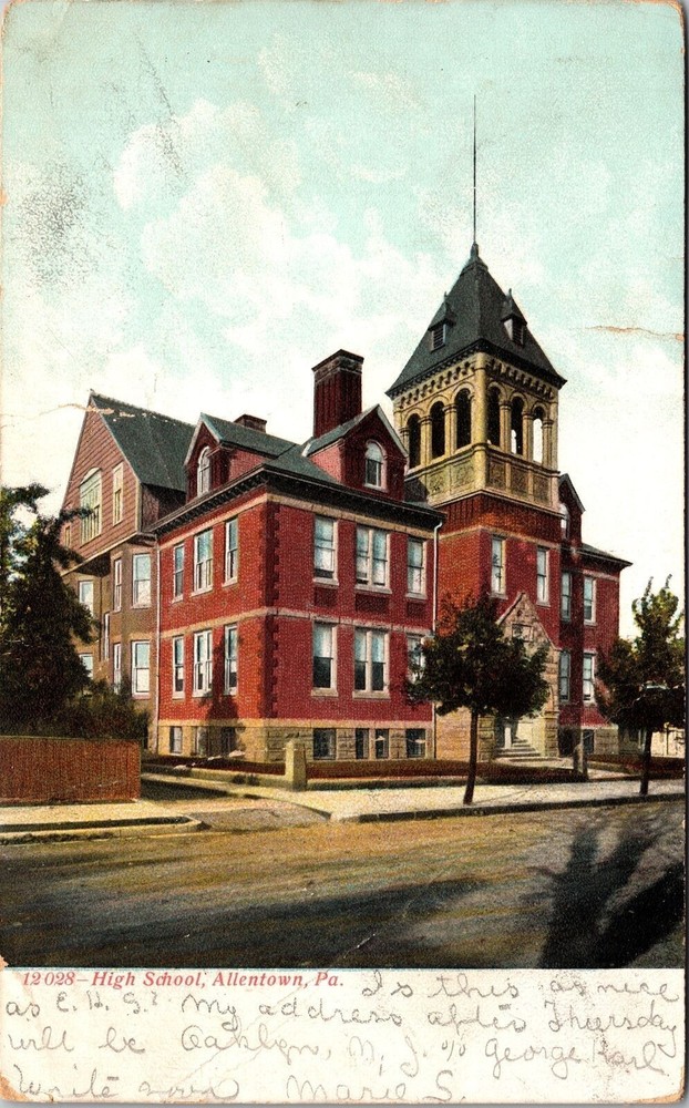Allentown PA-Pennsylvania, High School Building, Across St., Vintage Postcard