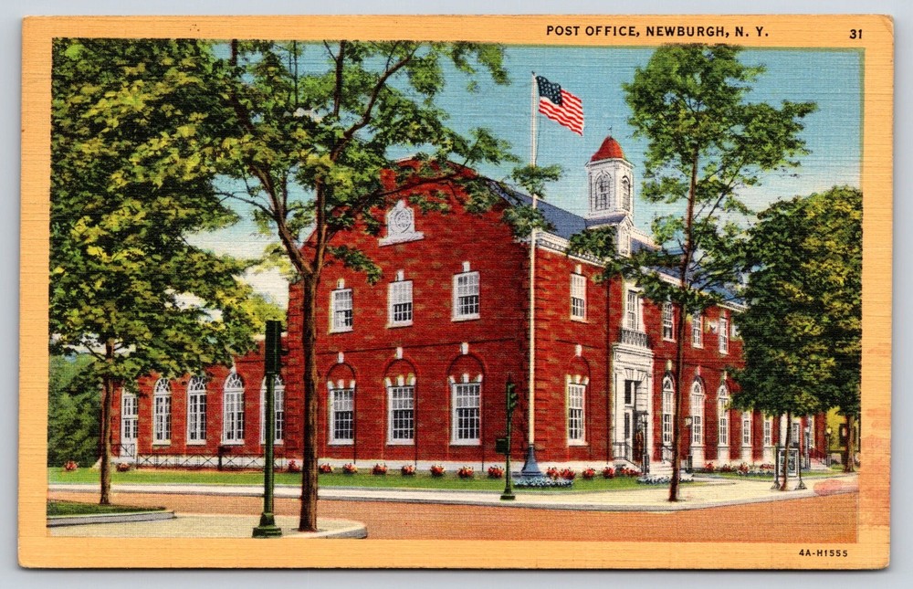 Vintage Old Antique Postcard Post Office Building Flag Newburgh New York USA