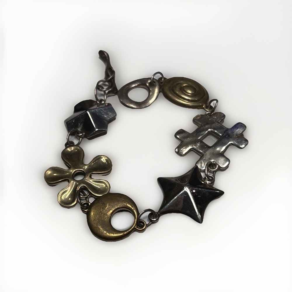 RLM STUDIO 925 Sterling Silver & Brass Symbol Link Bracelet 7
