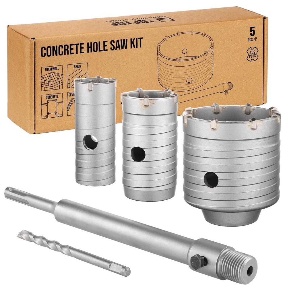 5PCS Concrete Hole Saw Kit, 30/40/65mm Tungsten Carbide Masonry Hole Saw Kit ...