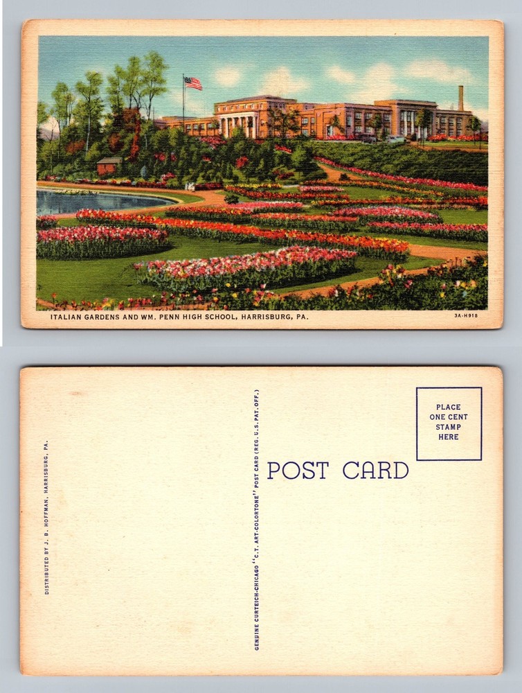 Harrisburg, PA-Pennsylvania, Penn High School Gardens PC Vintage Postcard